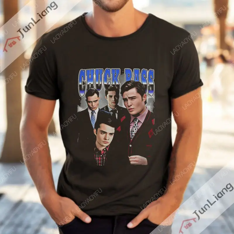 Im Chuck Bass, 젠더리스 가십, 척 패션, 선풍기 선물 상의, 반팔 크루넥, 루즈 패션 의류