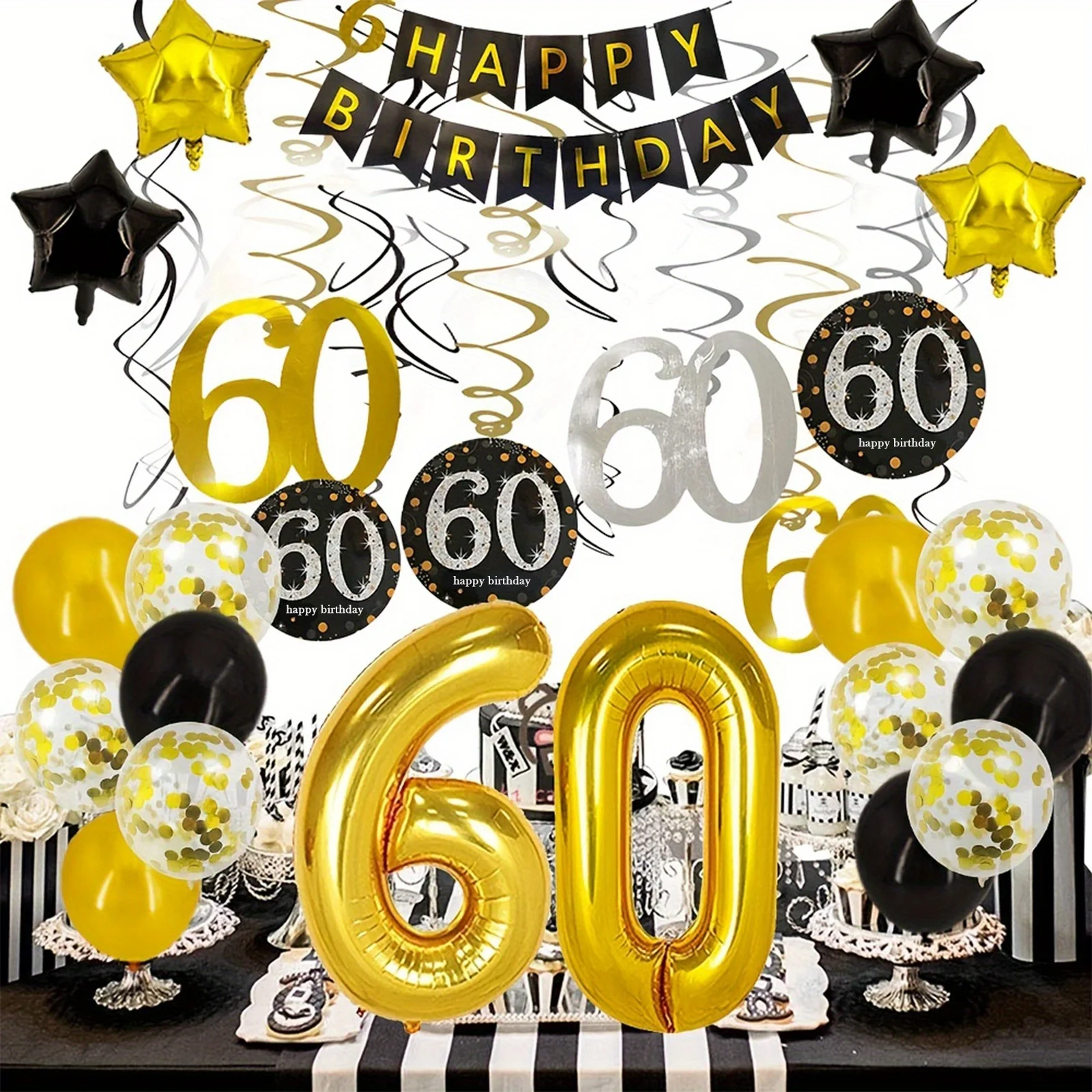 

Украшения для 60-летия для мужчин, баннер на день рождения, 60 шаров на день рождения, цифры на день рождения