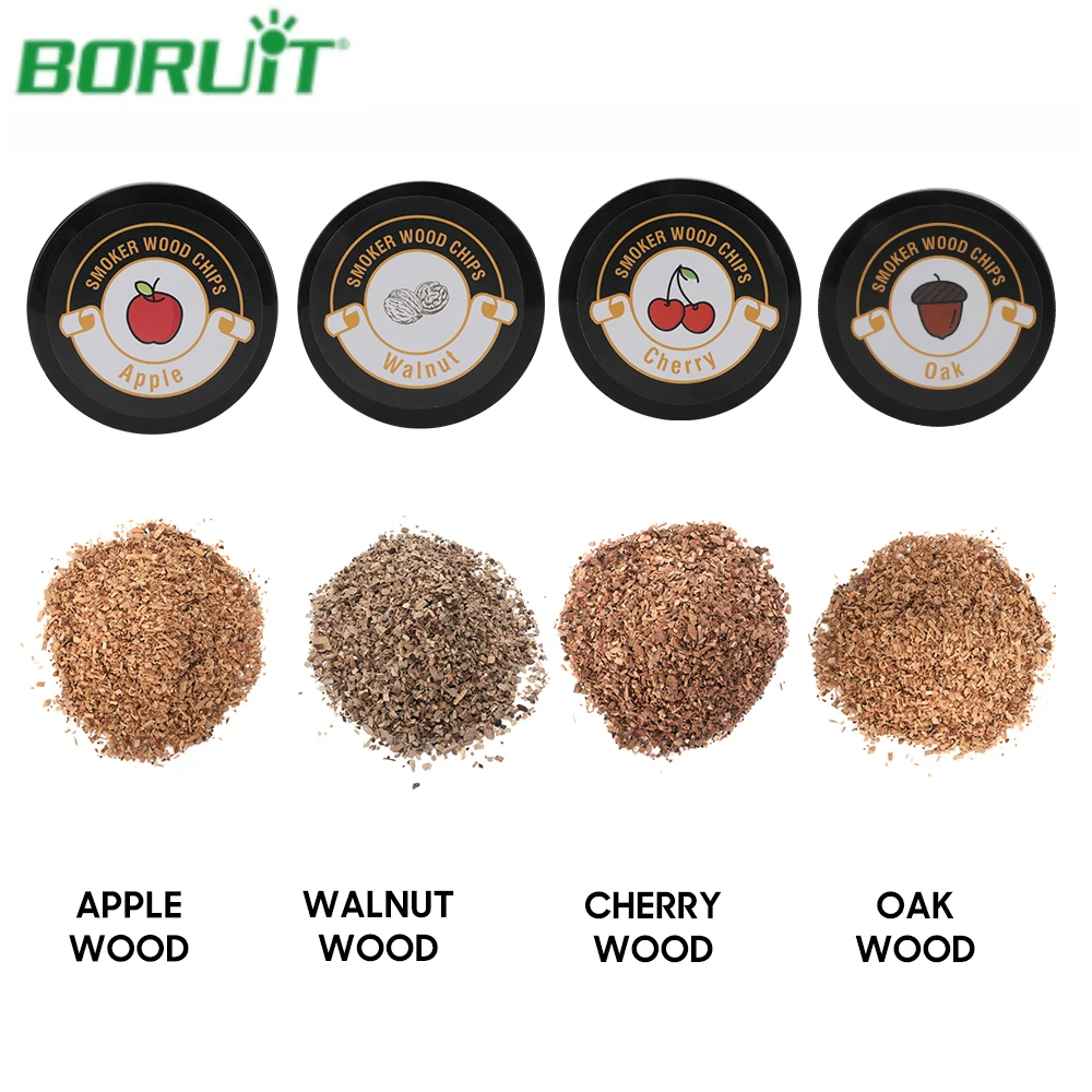 

BORUiT New 4PCs Smoker Kit Wood Chips Set for Grill Meat Smoking Infuser Food Salmon Smoker Cook Utensils