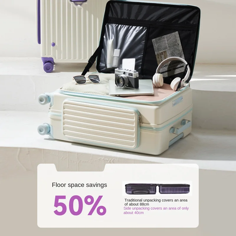 Expandable Large Travel Suitcase With Front Opening Trolley Case_voghion.com