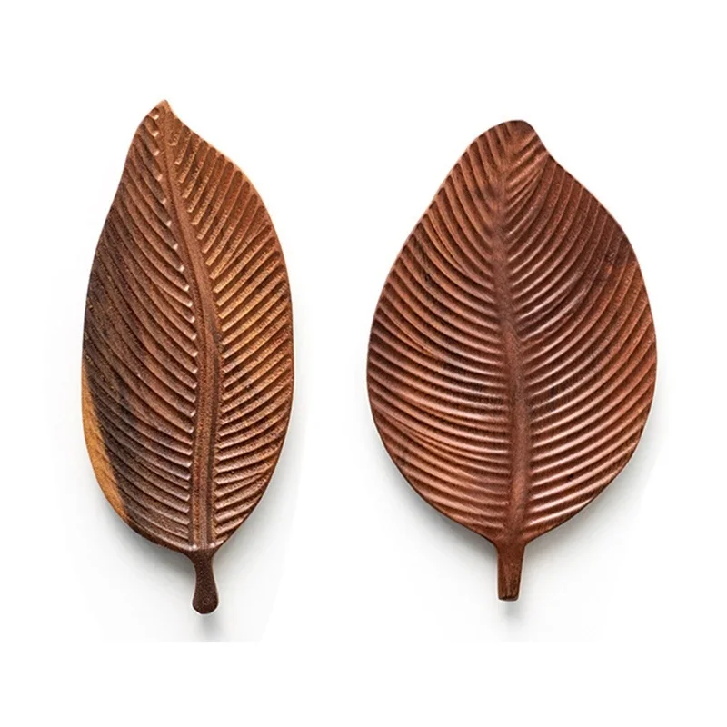

Q9QF Wooden Leaf Shape Refreshment Tray Fruit Dessert Snack Plate Japanese Style Bread Tableware Decorative