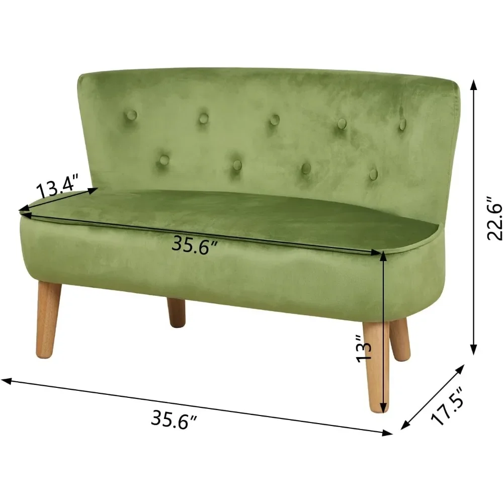2-Seat Kid Sofa Couch with Velvet Fabric,Kid Sofa Chair with Wooden Frame for 3-6 Age Children Gift,35.6" Length, Grass Green 2