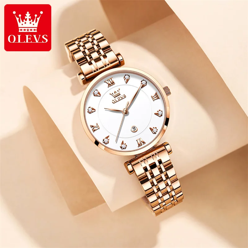 OLEVS Luxury Diamond Quartz Watch for Women Rose Gold Stainless Steel Strap Waterproof Fashion Women's Watches Relogio Feminino