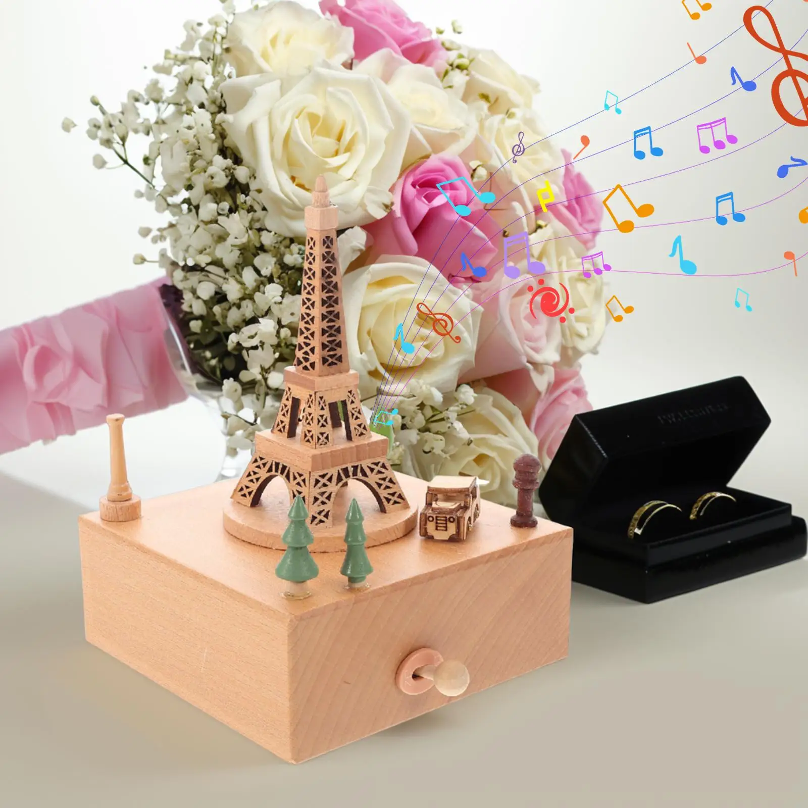 Wooden Music Box Eiffel Tower Shape Creative Design Soothing Melodies Gifts For Women Child Birthday Valentine Home Decor 6