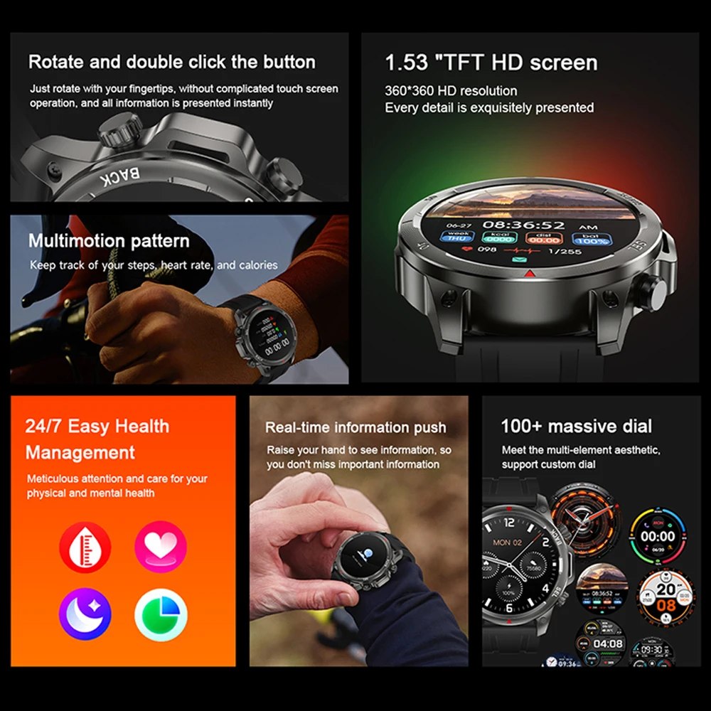 DK68 NFC Smart Watch 1.53inch Bluetooth Call Heart Monitor GPS Sports Fitness Wireless Charging Men Women Smartwatch 5
