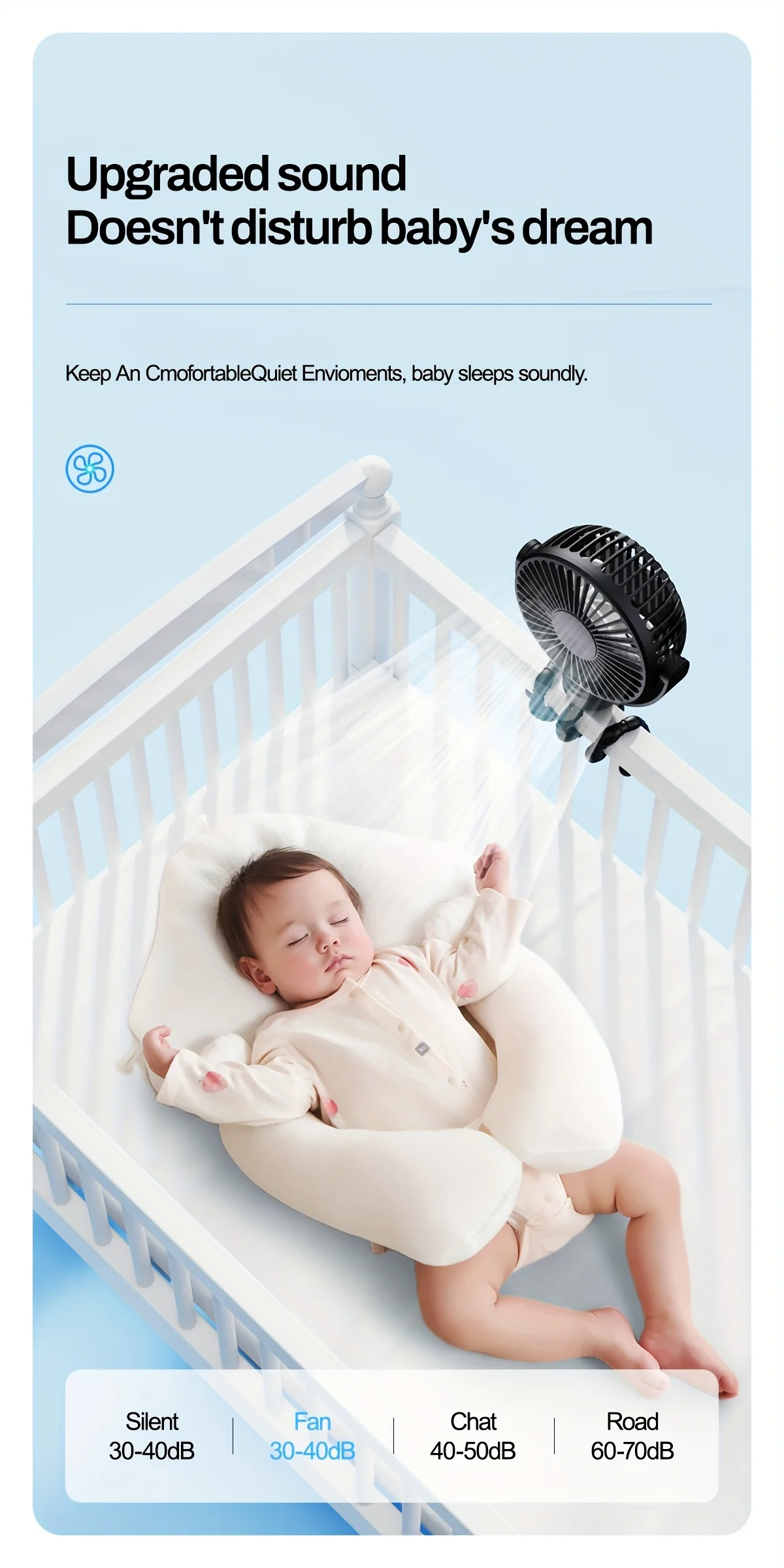 Portable Flexible Tripod Mini Fan 3-Speed Rechargeable Stroller Fan with 360° Rotation Hands-Free Personal Cooling Fan for Baby