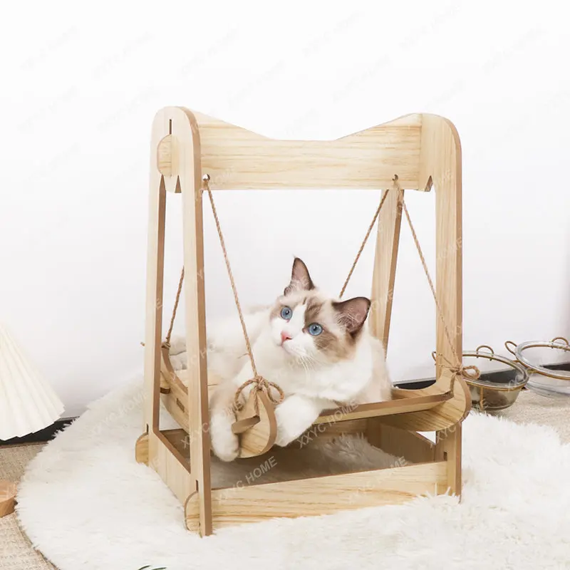 

Cat Hammock Wooden Rocking Bed Cat Rocking Chair Cradle Cat Nest Recliner Small Removable and Washable Pet Bed Cat Bed