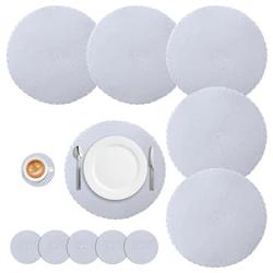 Set of 6 Round Braided Placemats - Washable, Heat Resistant Table Mats for Dining and Party Decor, 34cm (PP sliver set)