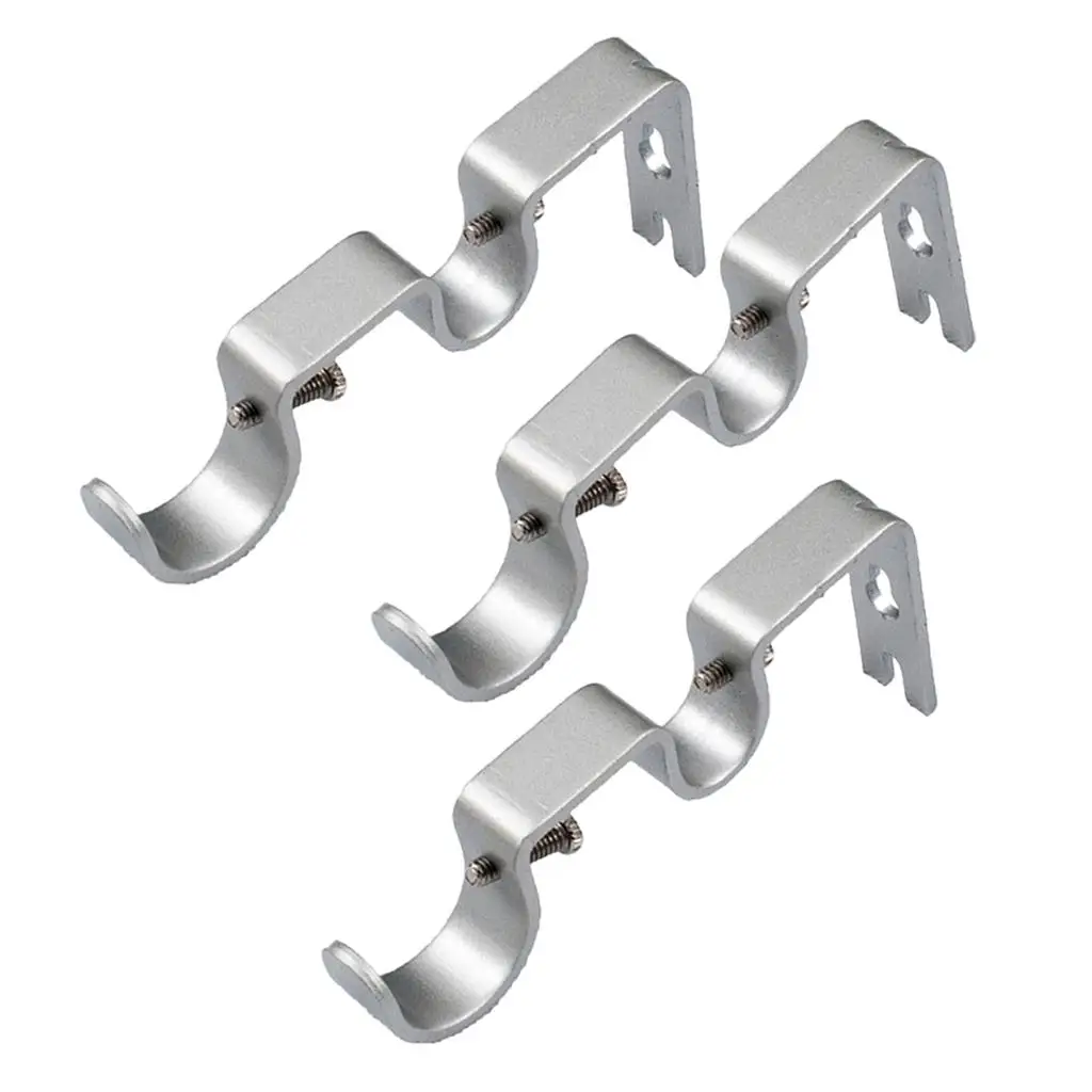 Curtain Accessories 3Pcs Black Double Curtain Rod Bracket Wall Mount Heavy Duty Adjustable