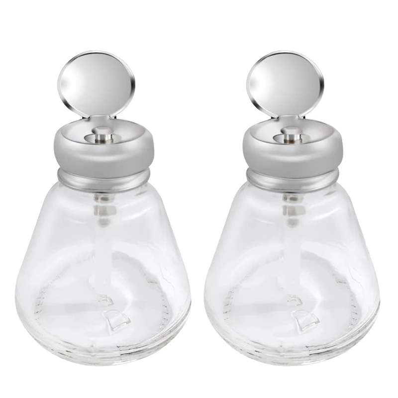 

2X Empty Nail Polish Makeup Remover Pump Dispenser Glass Push Down Press Bottle