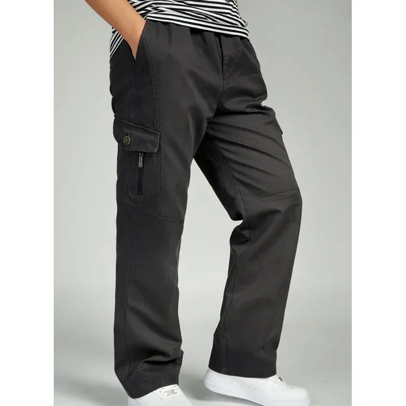 Men Thicken Pants Autumn Winter Casual Loose Overall Overalls Cotton  High Waist Cargo Pants Mans Trousers