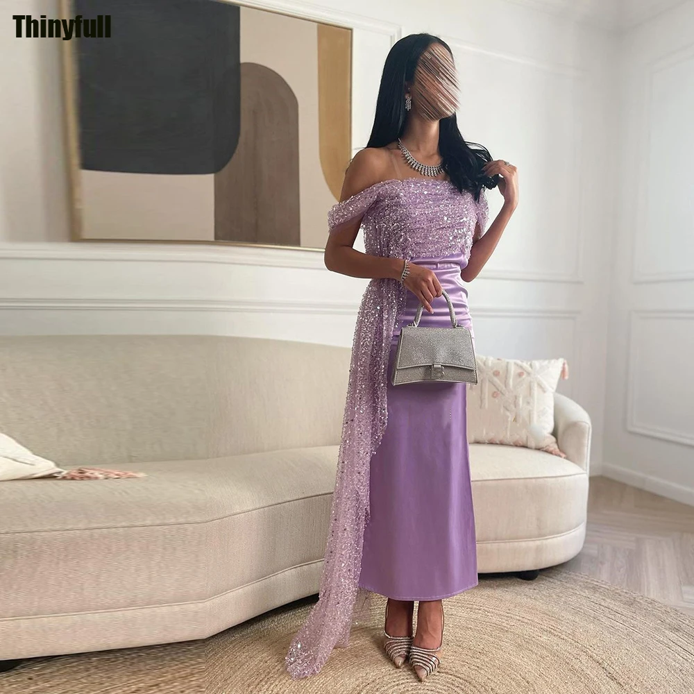 

Thinyfull Mermaid Dubai Prom Dresses Strapless Off Shoulder Sequined Saudi Arabia Evening Party Gown Formal Occasion Dress