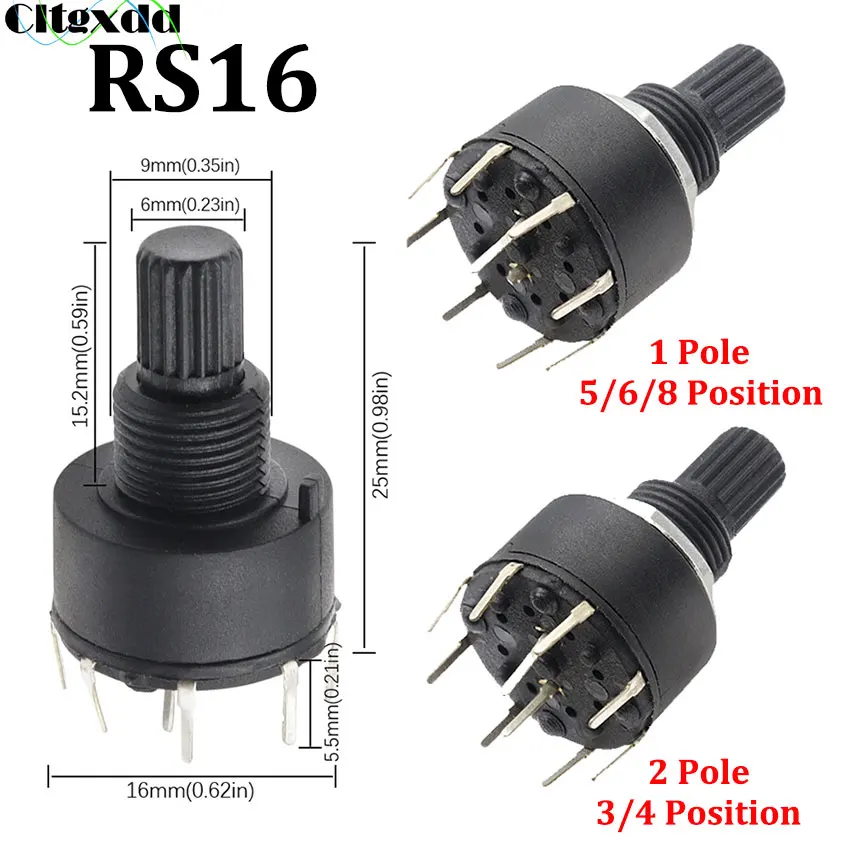 1pcs SR16 16 มม.สวิทช์หมุน 1 เสา 3/4/5/6/8 ตําแหน่ง 2 เสา 3/4 ตําแหน่งจับความยาว 15MM SHAFT ดอกไม้แกนสวิทช์ 1