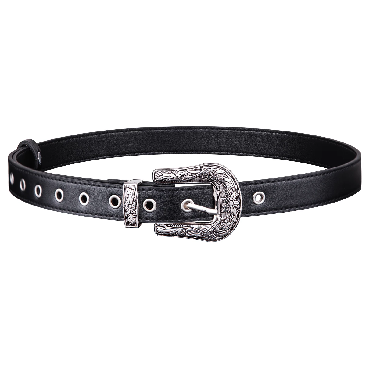 Chic Punk Women Belt PU Leather Double Pin Buckle Wind Jeans Female Black Grommet Belts Retro Long Waistband For Pants Unisex