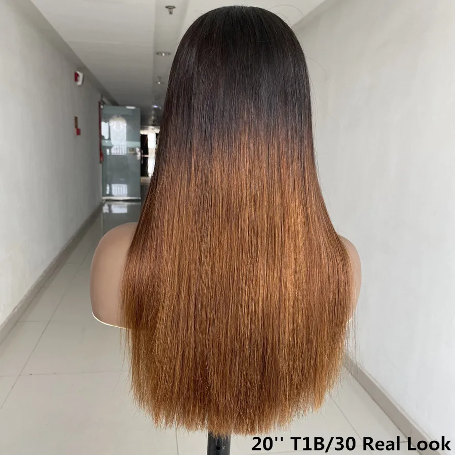 Ombre Honey Brown Vietnamese Bone Straight Wigs Double Drawn Colored Human Hair Wigs Raw Hair HD Transparent Lace Frontal Wig 4