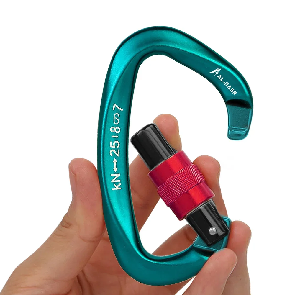 Climbing Carabiner 25KN D-shape Professional Screw Locking Gate Rappelling Gear Quick Equipment Outdoor EDC Tools