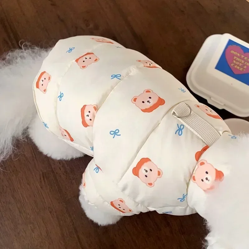 Cute Animal Bear Printed Pet Clothing Winter Dog Cotton Coat Small Dog Teddy Warm Down Coat Cartoon Two legged Clothing