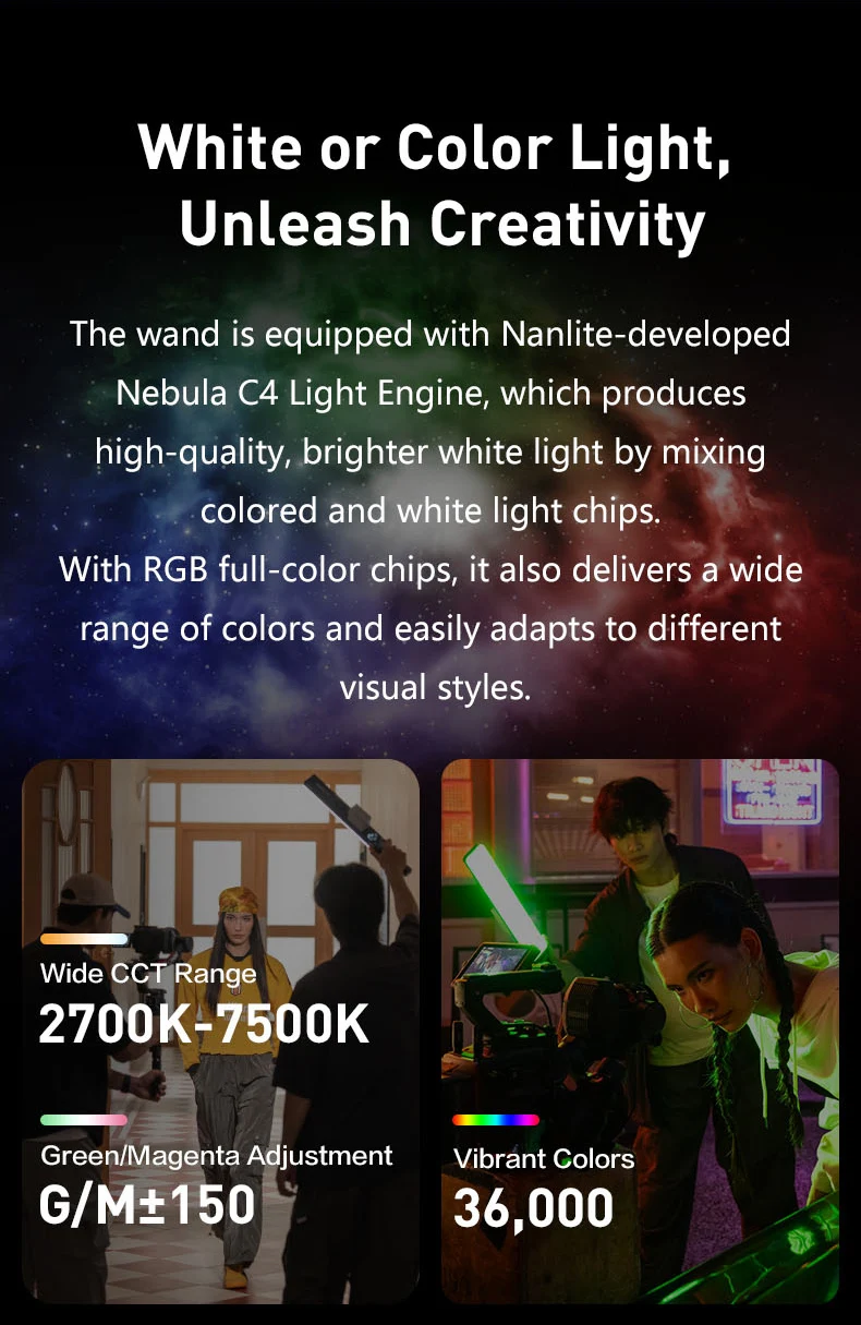 Wand RGB Full Color Handheld LED Light 2700-7500K sup Nanlink App Wireless Contr