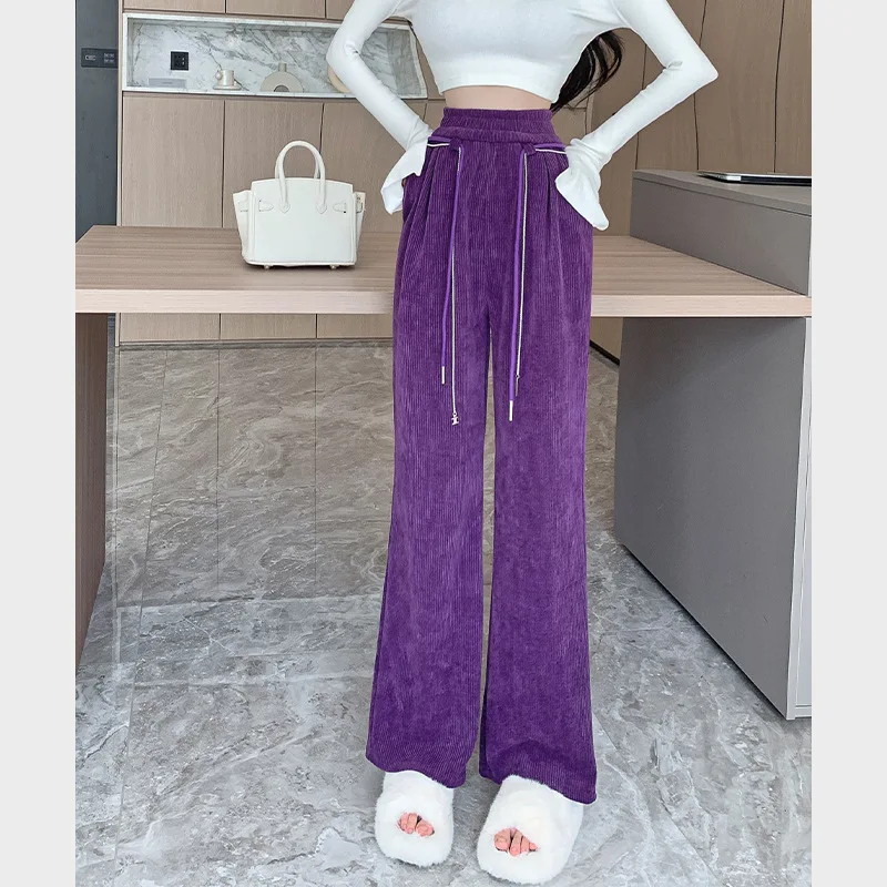 

New Wide-Leg Casual Pants Chenille Corduroy High Waist Slimming All-Matching Draped Mop Trousers Chain Women Trousers High Waist
