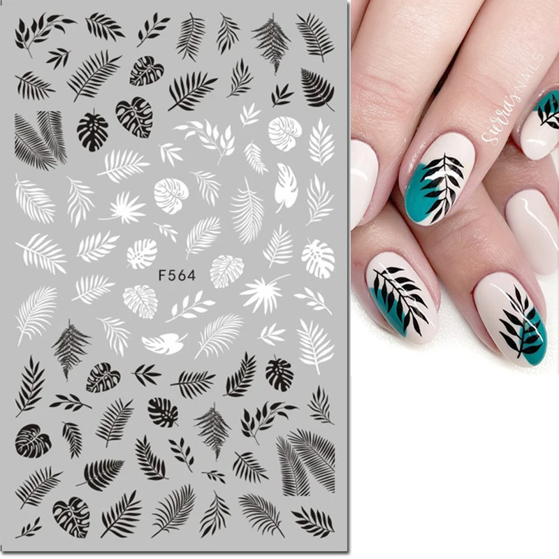 3d Nail Art Decals Geometric Lines Black White Laces Tropical Palms Leaves Flowers Nail Stickers Decoration For Nail Tips Beauty 2