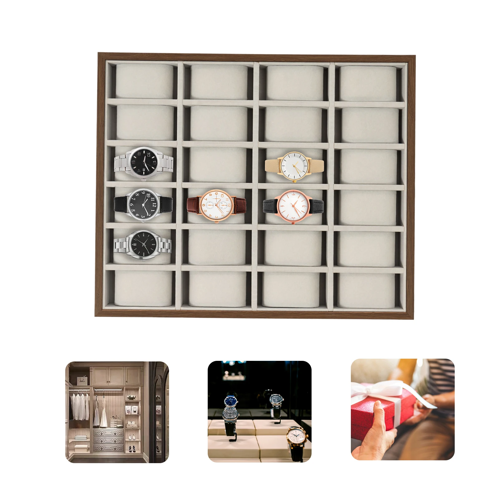 24 Fächer 40*33*4,5cm Uhrenbox Uhrenaufbewahrungsbox Uhrenhalter für Zuhause Schmuck-Display Reise-Mehrfach-Aufbewahrungskoffer – Detail 11