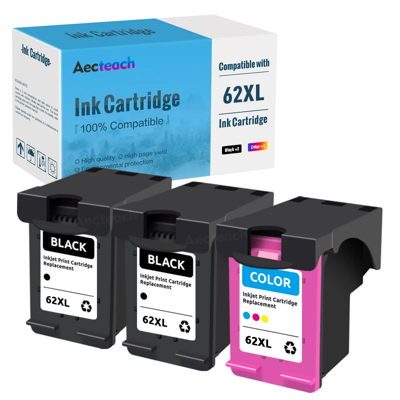 Aecteach 62Xl Ricaricabile Compatibile Per Cartuccia D'Inchiostro Hp 62 Xl Per Hp62 Officejet 5740 5741 5742 5743 5745 200 250 5744 5746