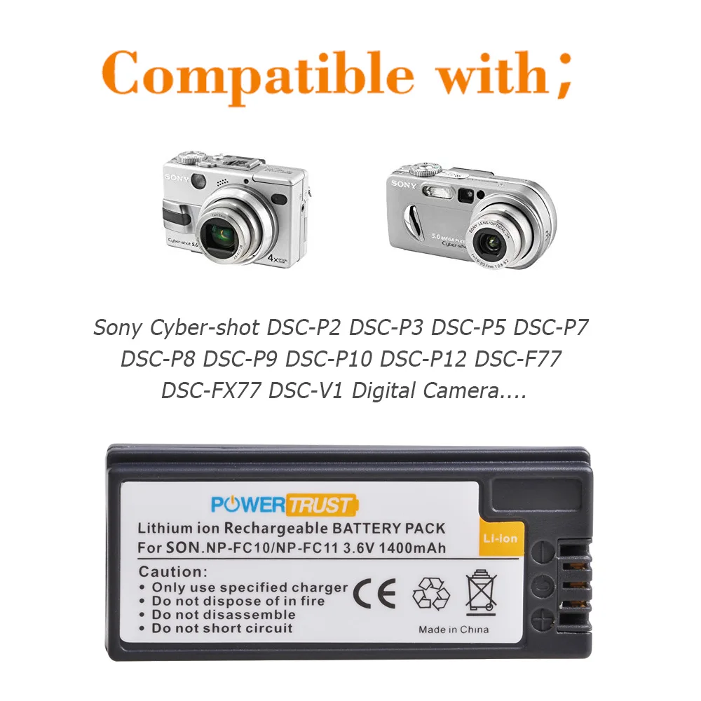 Bateria e Carregador Usb Led Sony Cyber-shot Dsc-p10 P12 p2 p3 p5 p7 p8 p9 v1 np Fc11 Fc10 F77a Fx77 Np-fc11 1400mah Np-fc10 - Image 6