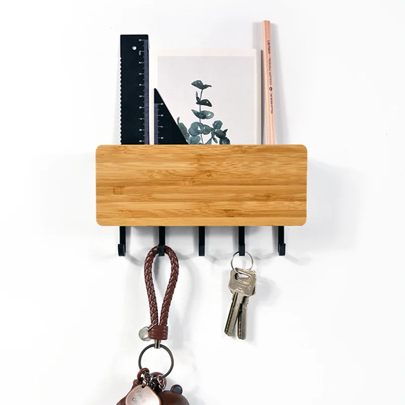 Wall Hanging Bamboo Key Hanger Holder Wall Organizer Rectangle Key Rack Hooks Coat Hooks Home Decoration Coat Hanger