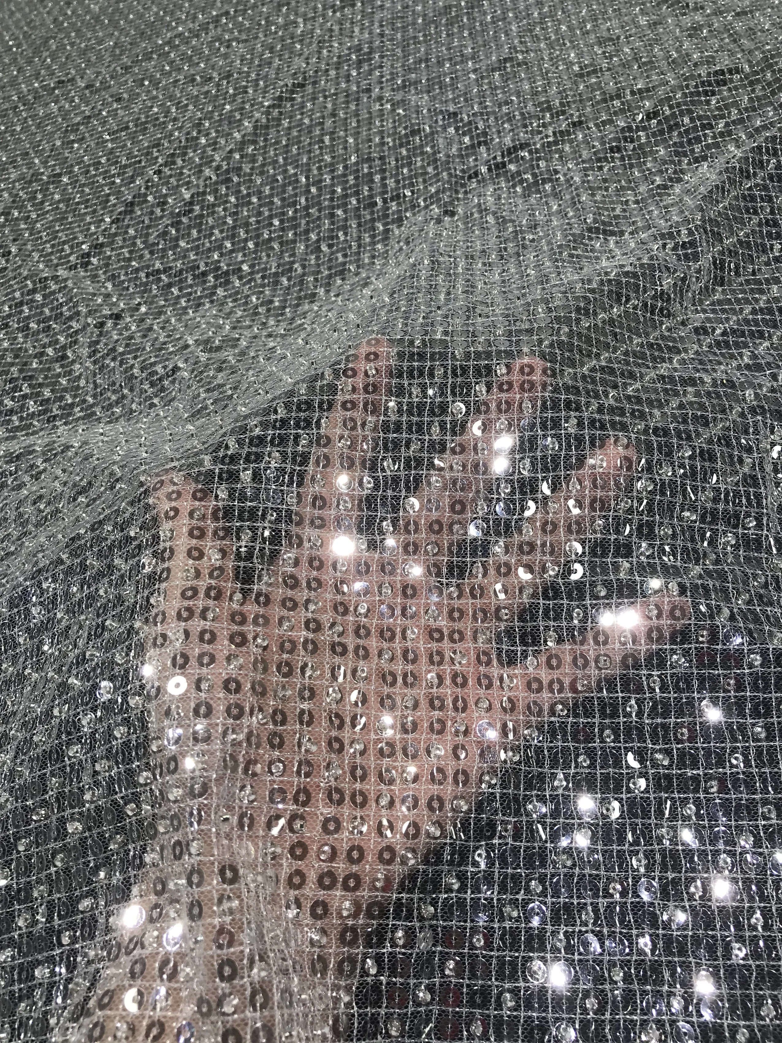 

High Quality 2023 White Beaded Embroidery Lace Fabric With Sequins Bridal Fabric Material For Lady Dress 5 yards Sewing Cloth