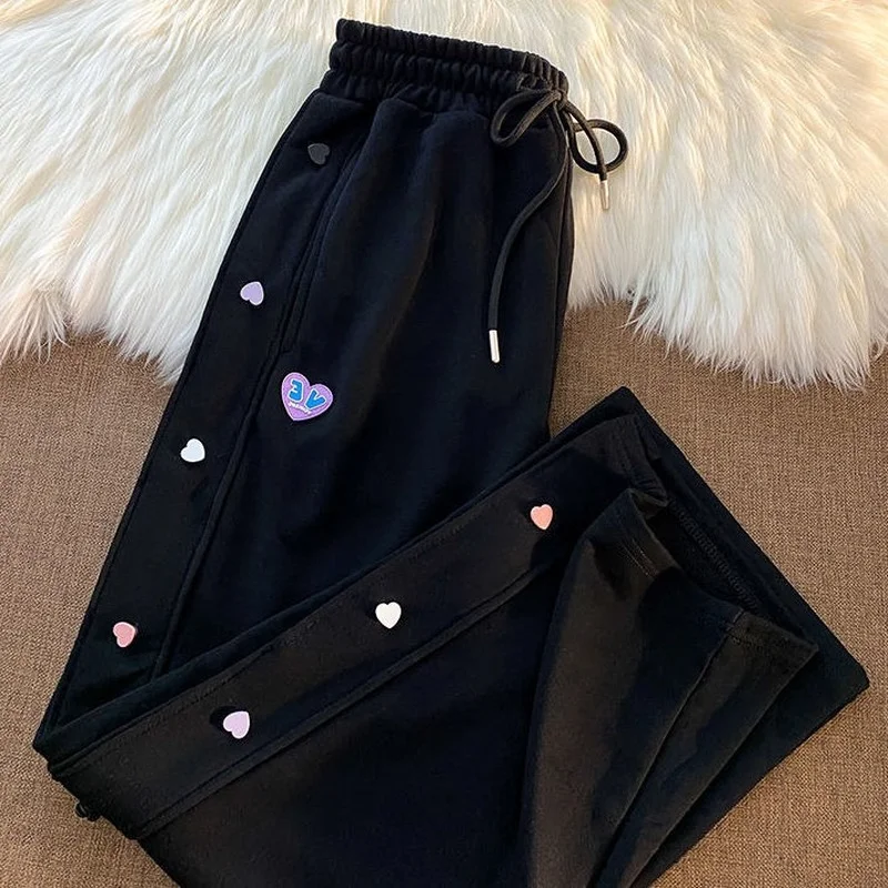 

Love Tooling-pantalones de botonadura para mujer, ropa de calle suelta, pantalones de chándal drapeados informales, Y2k