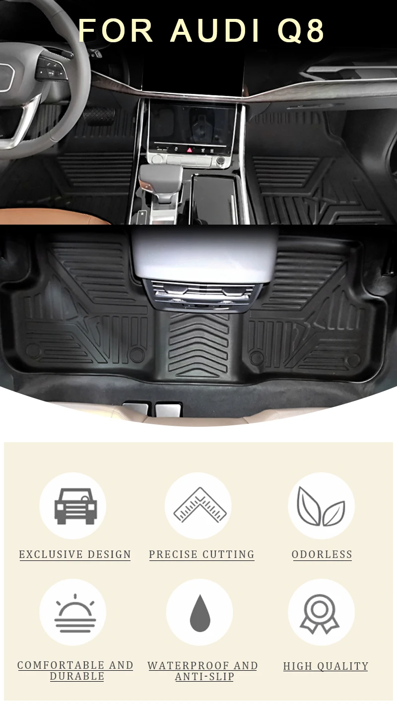 Ensemble: tapis de voiture en TPE + tapis de coffre pour Audi Q8
