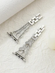 Elegant Metal Strap with Bling Butterfly Bracelet Chain - 38mm - 40mm - 41mm (Silver)