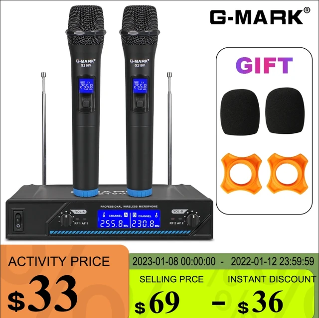 Microphone karaoké professionnel sans fil G-MARK G210V, à 2 canaux VHF,  portable, pour fête, mariage, église, réunion - AliExpress