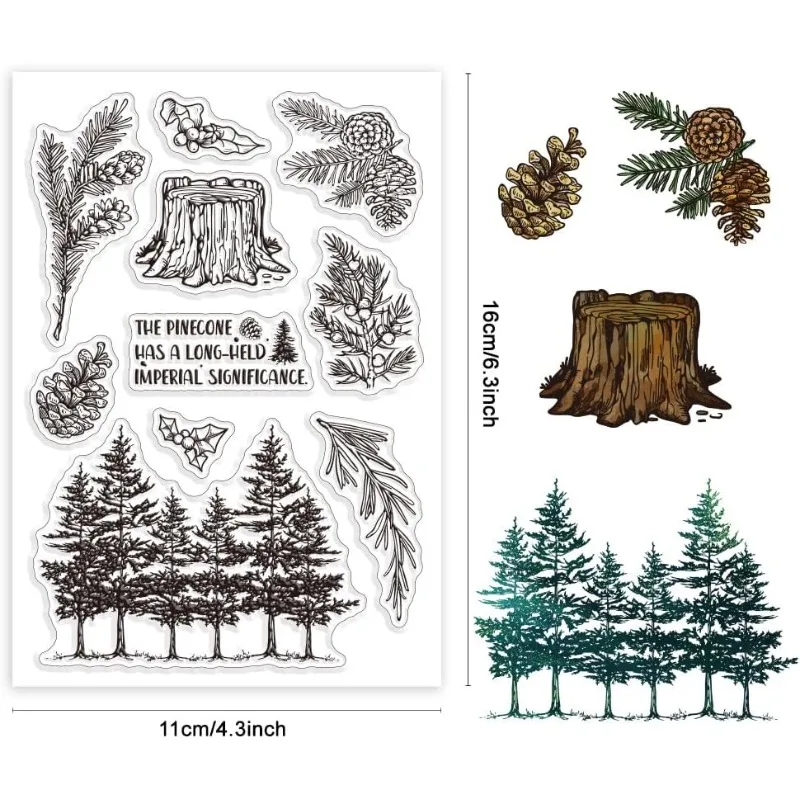 Pine Tree Clear Rubber Stamps Pine Cones Leaves Plant Word Tree Stump Transparent Vintage Postmark Silicone Seals Stamp 1pc, clear stamps,clear rubber stamps