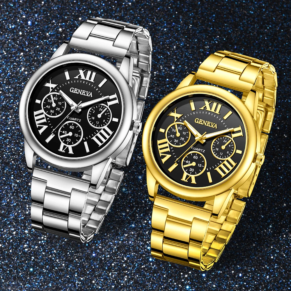 2 Piece Set Fashionable Minimalist Couple Watches Roman Watches Round Quartz Watches Alloy Watch Straps