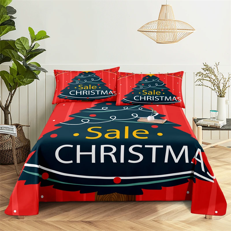 

Christmas Tree 0.9/1.2/1.5/1.8/2.0m Bedding Sheet Home Digital Printing Polyester Bed Flat Sheet with Pillowcase Print Bed Sheet