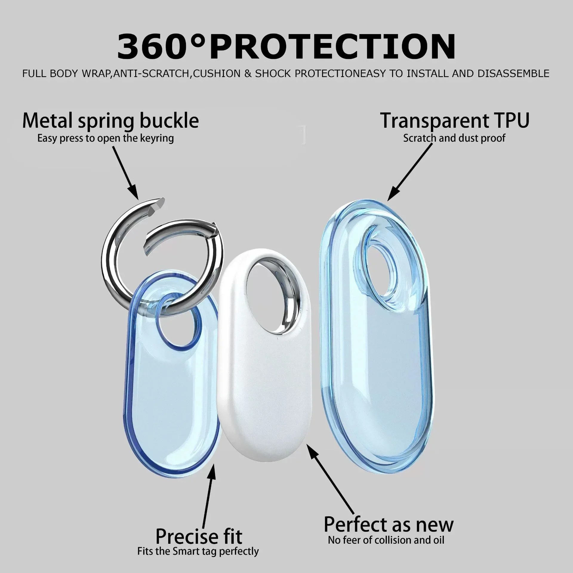 Enhanced TPU Protective Case with Keychain and Anti-Scratch Tracker Holder for Keys, Wallet, Luggage, and Pets