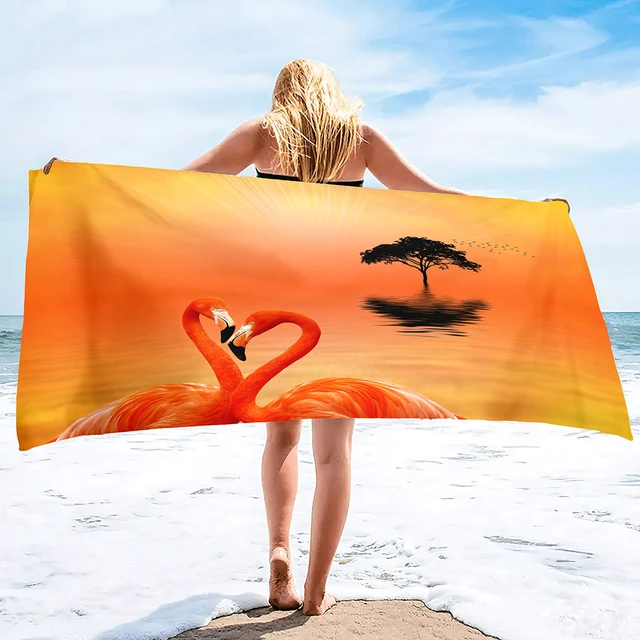 Toallas de playa personalizadas de flamenco con hojas tropicales de gran  tamaño, toallas de playa de microfibra personalizadas para adultos, toallas