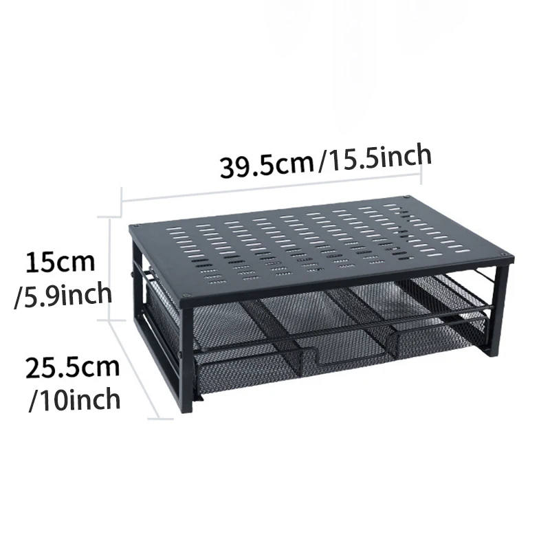 מעמד מחשב לאחסון בשולחן, מעמד מתכת בשני שכבות לאחסון ציוד משרדי, שולחן לתיקון ישיבה