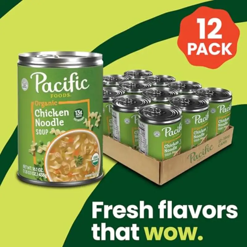 Pacific Foods Organic Chicken Noodle Soup 16.1 oz Can Pack of 12 - Image 3