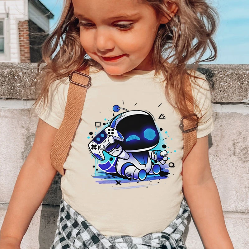 Astros Playroom Game Astro Bot T Shirts Kids Funny Cartoon Character Robot T-Shirts Crew Neck Short Sleeve Girls Boys Streetwear 4
