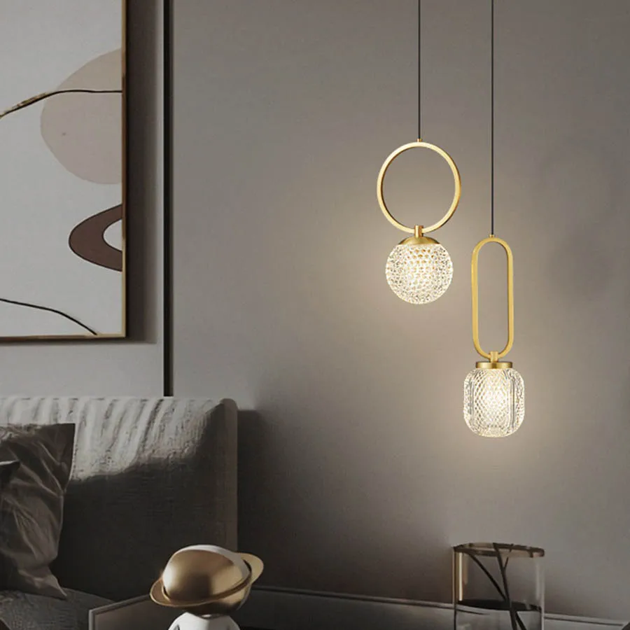 

G9 Creative Copper LED Globe Restaurant Bar Pendant Light Acrylic Ball Study Bedside Hanging Lamp Kitchen Island Pendant Lamps