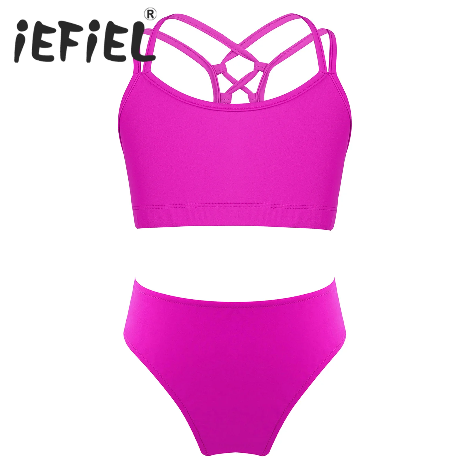 

Kids Girls Ballet Dance Sets Bikini Swimwear Outfits Sleeveless Crop Top with Briefs for Beach Pool Swimming Bathing Holiday