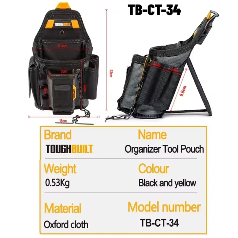 TOUGHBUILT TB-CT-34 Small Electrician Pouch Adjustable 13 Pockets 6-Layer Construction Multifunctional Storage Tool Bag
