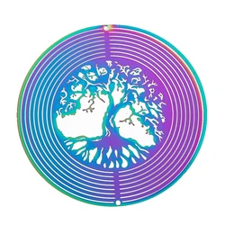 Mystic Glow Stainless Steel Wind Spinner - 3D Flowing Light Garden Decor (Round tree of life)