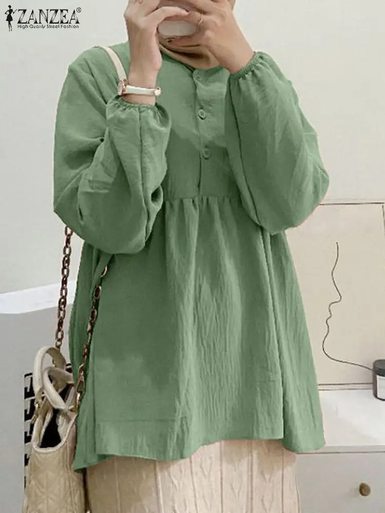 

ZANZEA Women Muslim Long Tops Dubai Turkey Blouses Fashion Abaya Autumn Long Sleeve Blouse Islamic Clothing Oversize Shirt Mujer