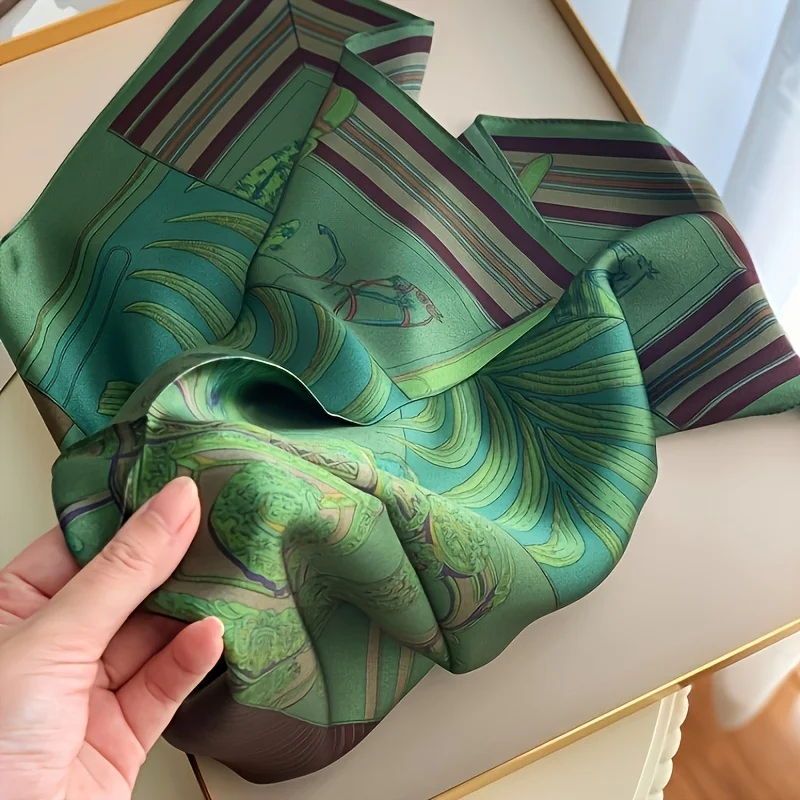2025 New Green Print Square Scarf Simulated Silk Thin Satin Neck Scarf Elegant Ladies Professional Decorative Small Scarf 5