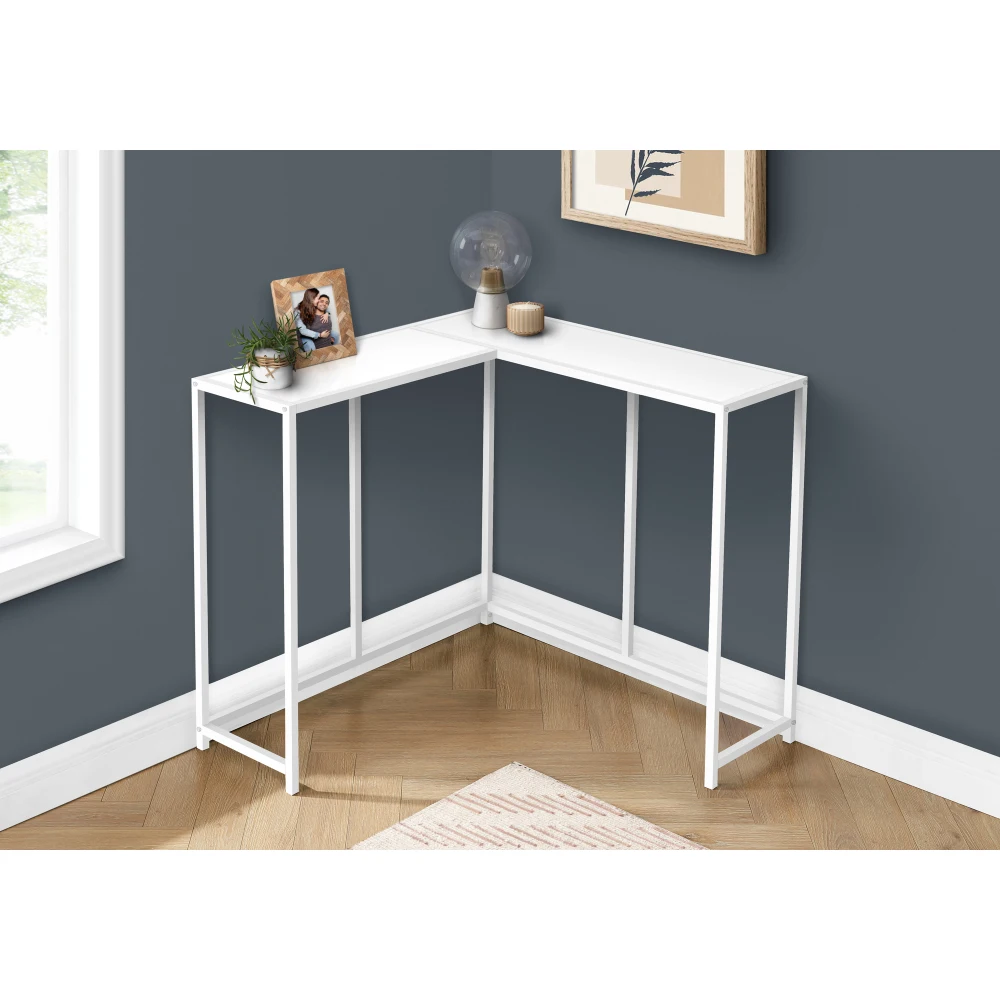Accent Table, Console, Entryway, Narrow, Corner, Living Room, Bedroom, White Laminate, White Metal, Contemporary, Modern 2