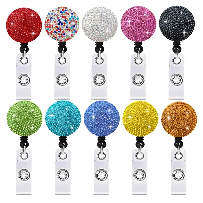 

ID Badge Holder ID/Name Badge Reels With Clip, With Bling Rhinestones, For Office Worker Teacher Nurse