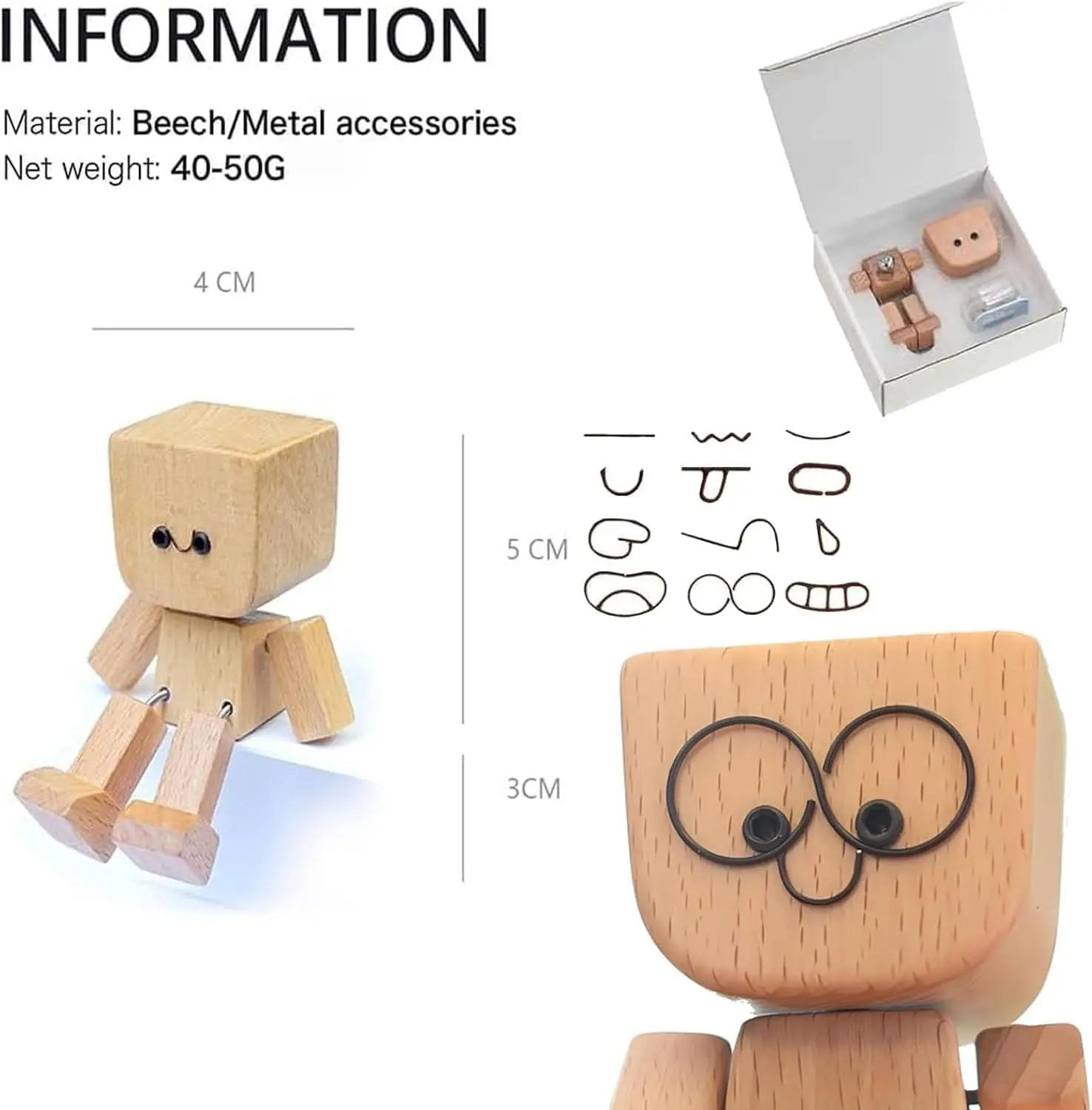 흔들리는 나무 인형 창의적인 자동차 내부 장식품 수제 다리 흔드는 로봇 인형 12가지 자석 표정 포함